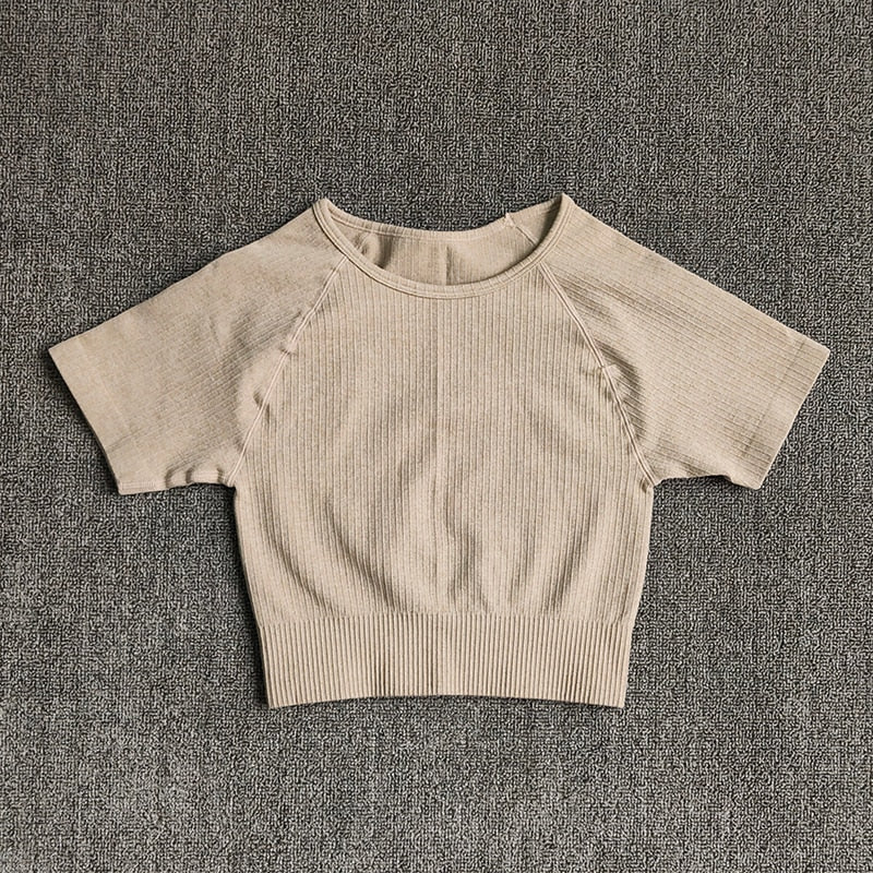 Women Yoga Shirts Short Sleeve Crop Top Gym Tops Fitness Running Workout Sport T-Shirts Sports Wear