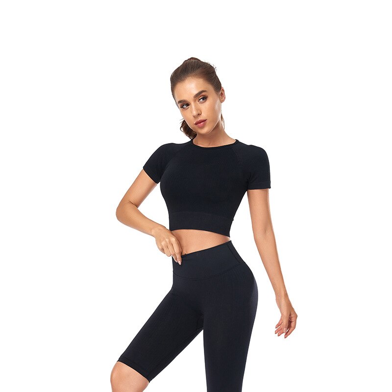 Women Yoga Shirts Short Sleeve Crop Top Gym Tops Fitness Running Workout Sport T-Shirts Sports Wear