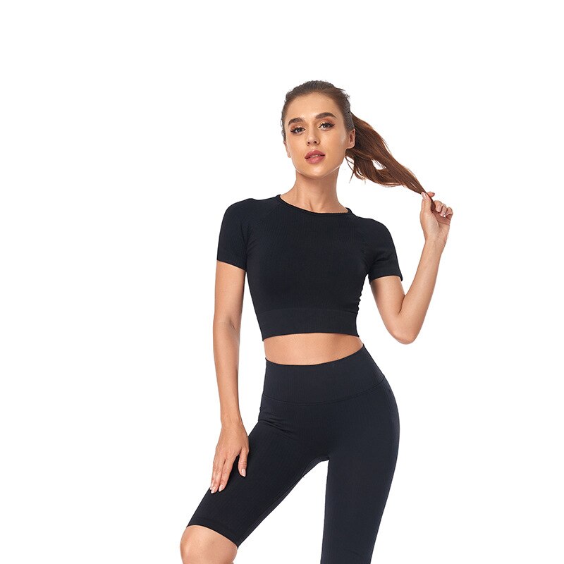 Women Yoga Shirts Short Sleeve Crop Top Gym Tops Fitness Running Workout Sport T-Shirts Sports Wear
