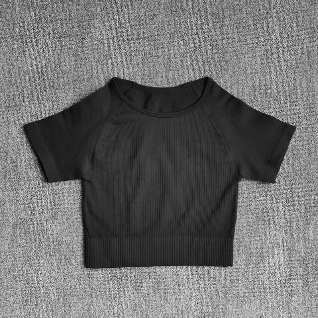 Women Yoga Shirts Short Sleeve Crop Top Gym Tops Fitness Running Workout Sport T-Shirts Sports Wear