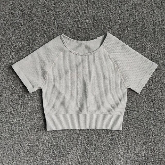 Women Yoga Shirts Short Sleeve Crop Top Gym Tops Fitness Running Workout Sport T-Shirts Sports Wear