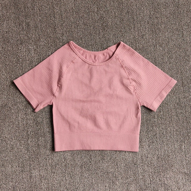 Women Yoga Shirts Short Sleeve Crop Top Gym Tops Fitness Running Workout Sport T-Shirts Sports Wear