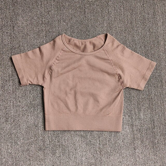 Women Yoga Shirts Short Sleeve Crop Top Gym Tops Fitness Running Workout Sport T-Shirts Sports Wear