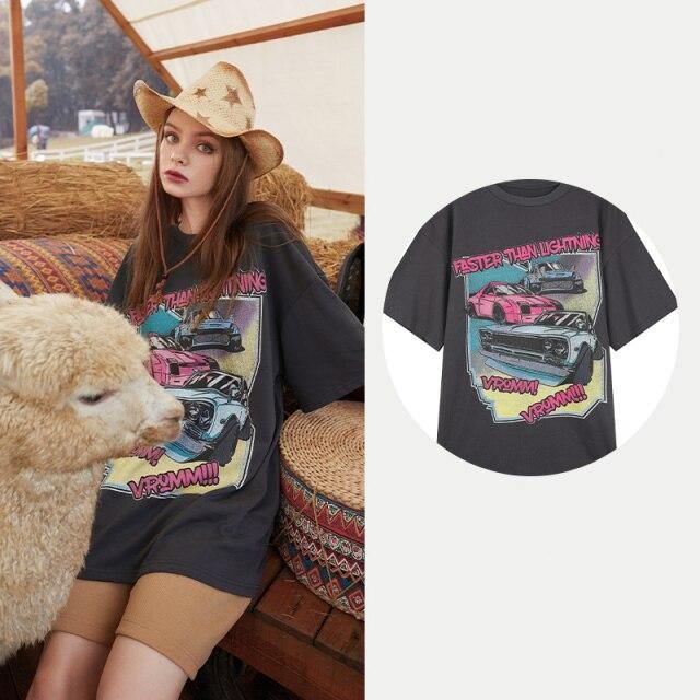 Harajuku Graphic Print Casual Pullover T-Shirts Women,Autumn Vintage Short Sleeve Korean Female Basic Daily Tops | Vimost Shop.