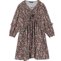 Floral Print High Waist Casual Vintage Chiffon Dresses Women,Autumn Full Sleeve Korean Ladies Party Chiffon Dress | Vimost Shop.