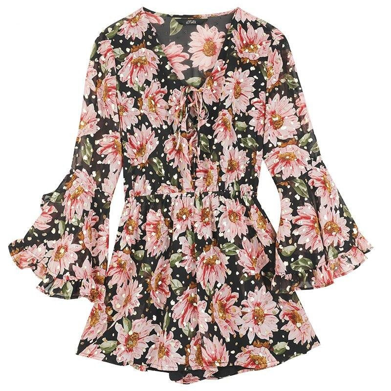 Floral Print Casual Women Vintage Dress,Summer Ruffle Full Sleeve Sweety Ladies Bohemia Holiday Beach Dress | Vimost Shop.