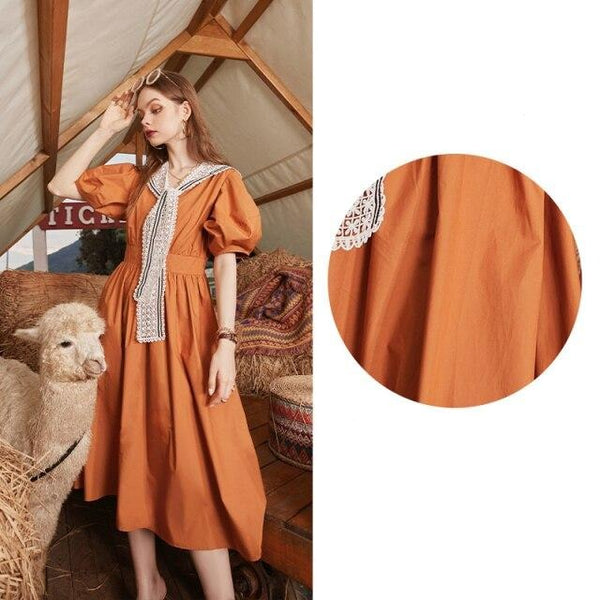 Solid Pure Casual Chic Vintage Dresses Women,Summer ELF Puff Sleeve High Waist Ladies Daily Party Dress | Vimost Shop.