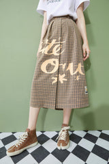 Letter Plaid High Waist Casual Women Midi Skirt,Autumn ELF Vintage,Korean Ladies Daily Bottom | Vimost Shop.