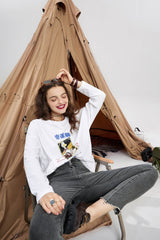 Harajuku Cartoon Print Casual T-Shirts Women Autumn Full Sleeve Korean Ladies Basic Daily Tee | Vimost Shop.