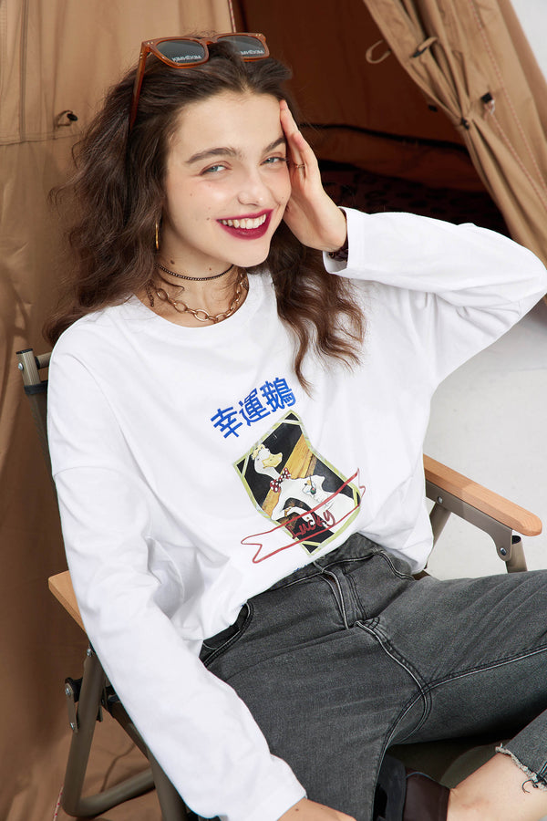 Harajuku Cartoon Print Casual T-Shirts Women Autumn Full Sleeve Korean Ladies Basic Daily Tee | Vimost Shop.