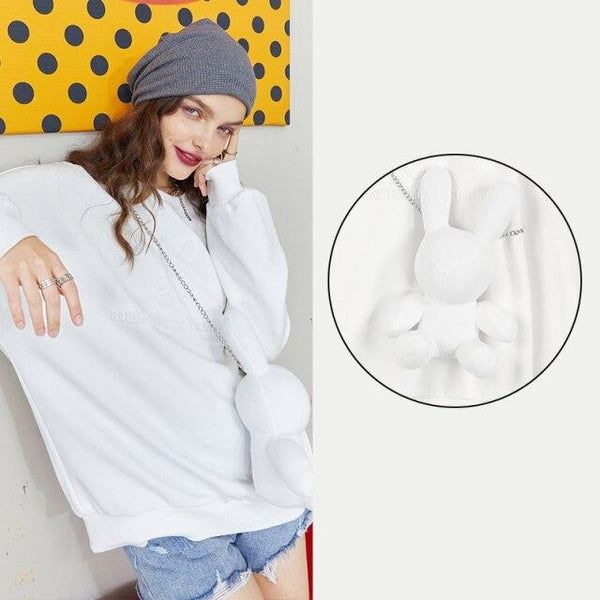 Harajuku Solid Pure Casual Pullover Sweatshirt Women,Autumn Vintage Chic Bear Bag Korean Ladies Daily Top | Vimost Shop.