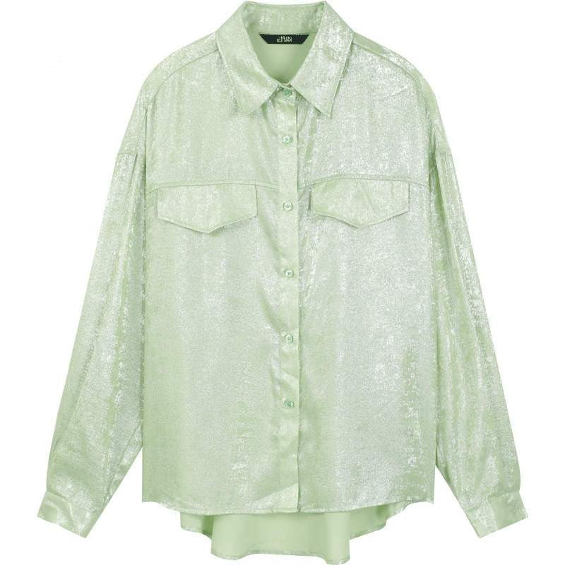 Solid Pure Chic Single Breasted Casual Satin Shirt Women,Autumn Vintage Stylish,Korean Ladies Daily Chiffon Top | Vimost Shop.