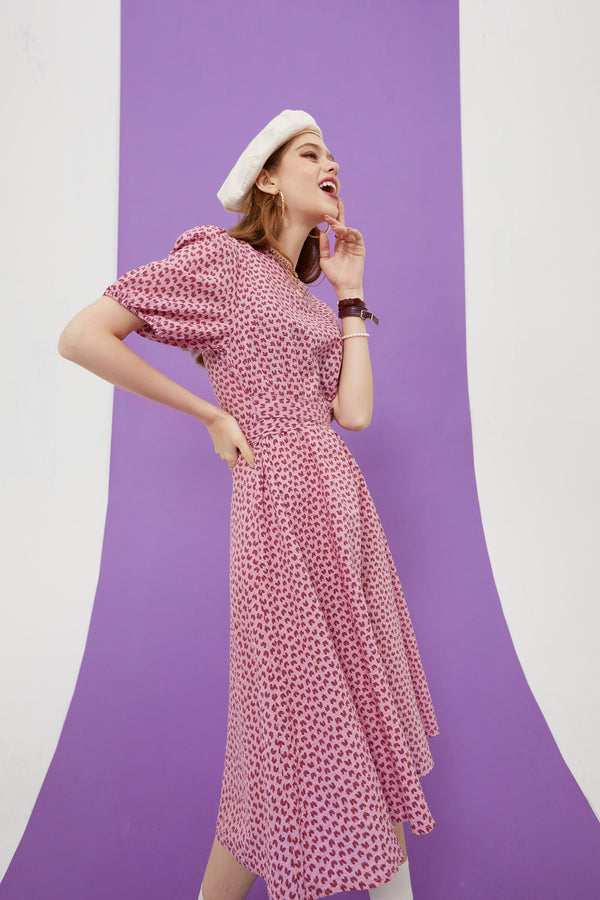 Love Print Casual Midi Holiday Dresses Women,Summer Vintage Short Sleeve High Waist Ladies Daily Bohemia Dress | Vimost Shop.