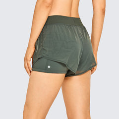 Women's Workout Running Shorts with Liner 2 in 1 Athletic Quick-dry Sports Shorts with Pocket- 3 Inches