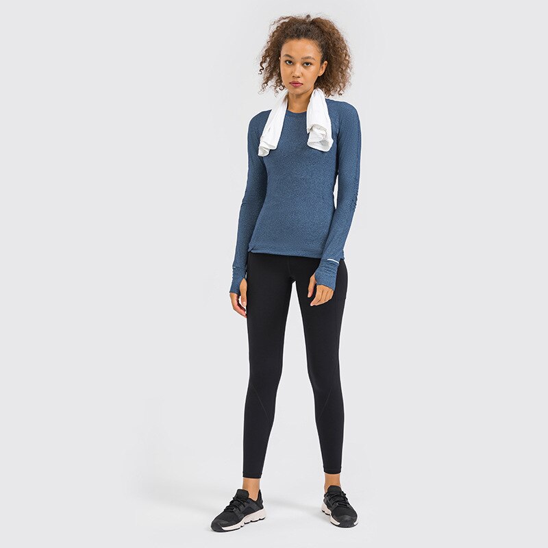 Hidden Zipper Pocket Yoga Workout Sport Pullover Women Thermal Nylon Crew Neck Nylon Running Gym Long Sleeved Shirts