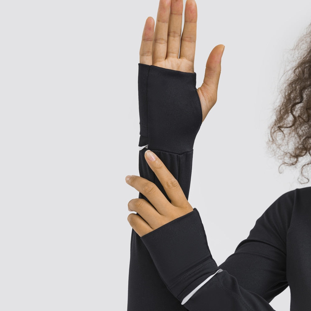 Hidden Zipper Pocket Yoga Workout Sport Pullover Women Thermal Nylon Crew Neck Nylon Running Gym Long Sleeved Shirts