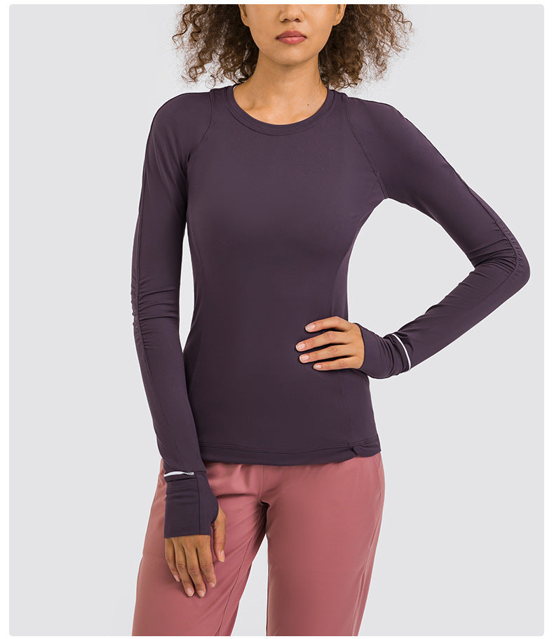 Hidden Zipper Pocket Yoga Workout Sport Pullover Women Thermal Nylon Crew Neck Nylon Running Gym Long Sleeved Shirts