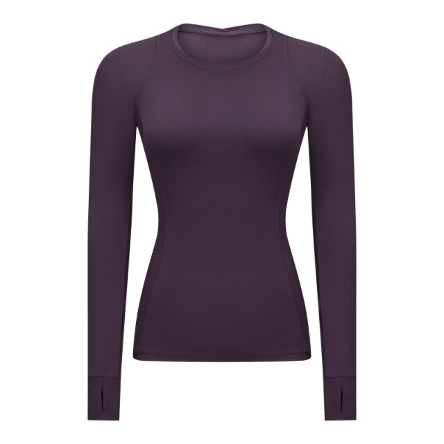 Hidden Zipper Pocket Yoga Workout Sport Pullover Women Thermal Nylon Crew Neck Nylon Running Gym Long Sleeved Shirts