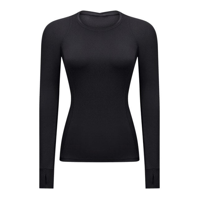 Hidden Zipper Pocket Yoga Workout Sport Pullover Women Thermal Nylon Crew Neck Nylon Running Gym Long Sleeved Shirts