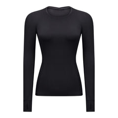 Hidden Zipper Pocket Yoga Workout Sport Pullover Women Thermal Nylon Crew Neck Nylon Running Gym Long Sleeved Shirts