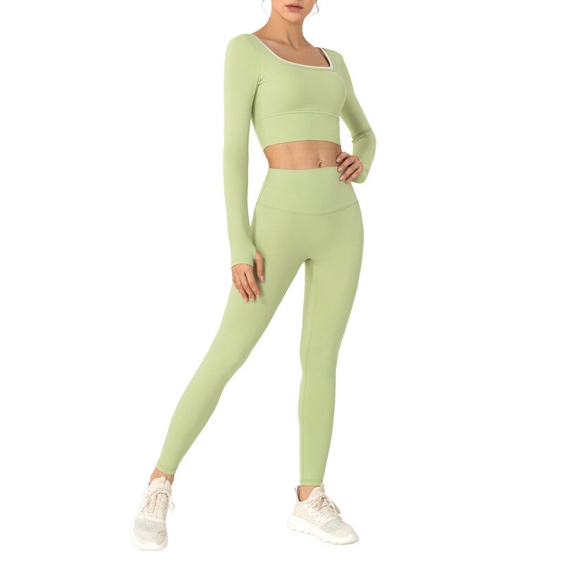 Hit Color Long Sleeved Sports Yoga Shirts Women Leisure Fitness Running Workout Cropped Tops Pullover with Built In Bra