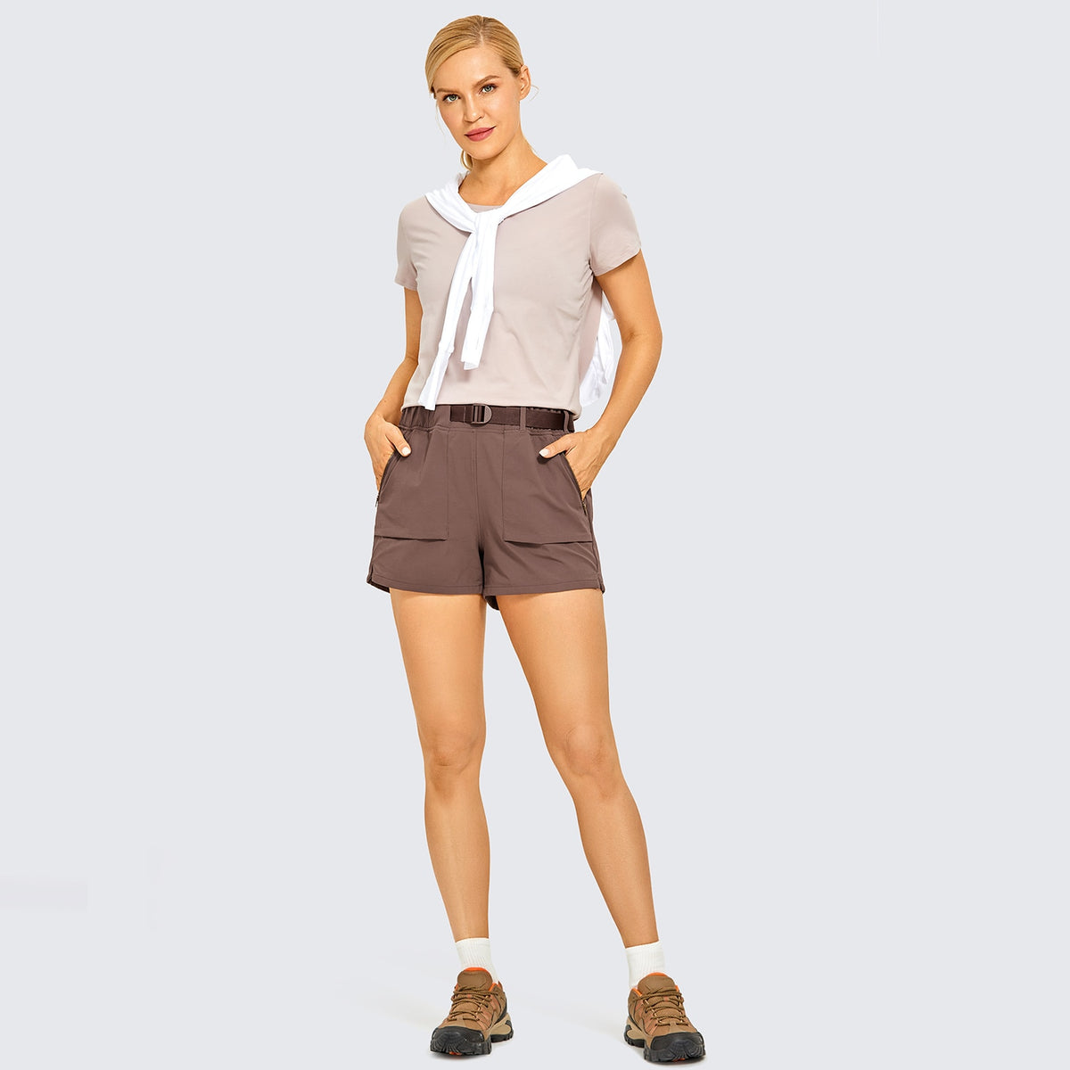 Women's Water Resistant Stretch Hiking Shorts with Pockets Breathable Quick Dry Shorts with Belt - 6 Inches