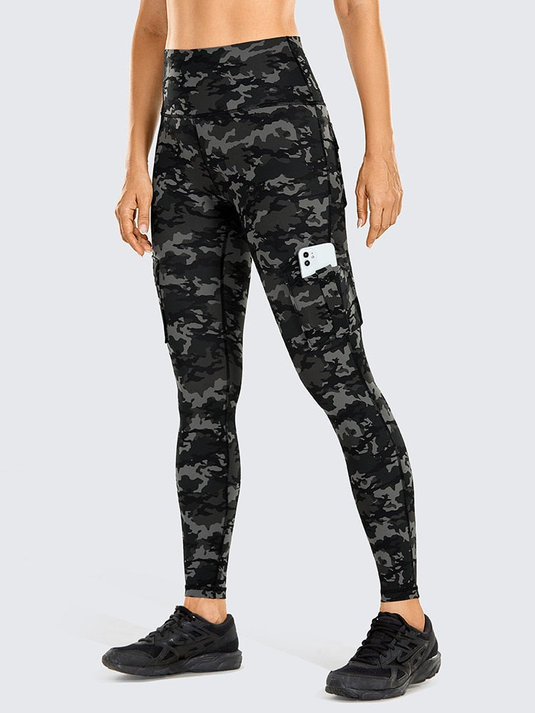 Women's Naked Feeling Cargo Workout Leggings 25 Inches - High Waisted Athletic Yoga Pants with 4 Pockets