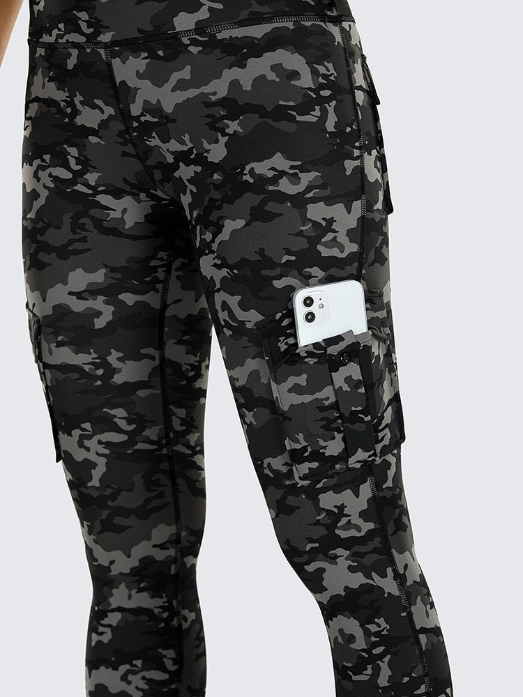 Women's Naked Feeling Cargo Workout Leggings 25 Inches - High Waisted Athletic Yoga Pants with 4 Pockets