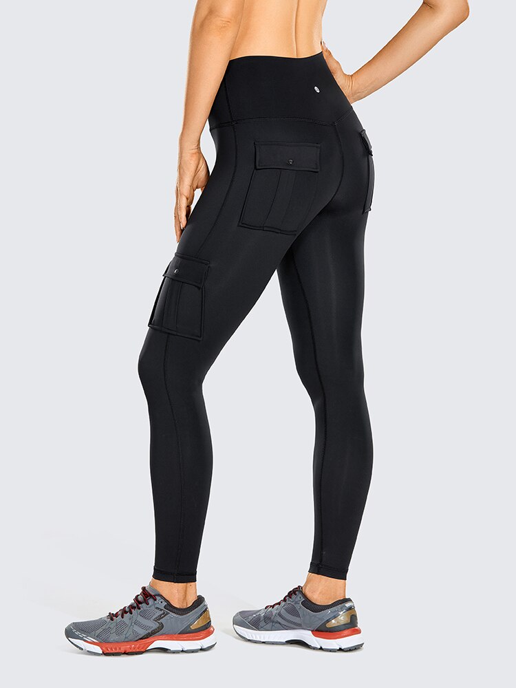 Women's Naked Feeling Cargo Workout Leggings 25 Inches - High Waisted Athletic Yoga Pants with 4 Pockets