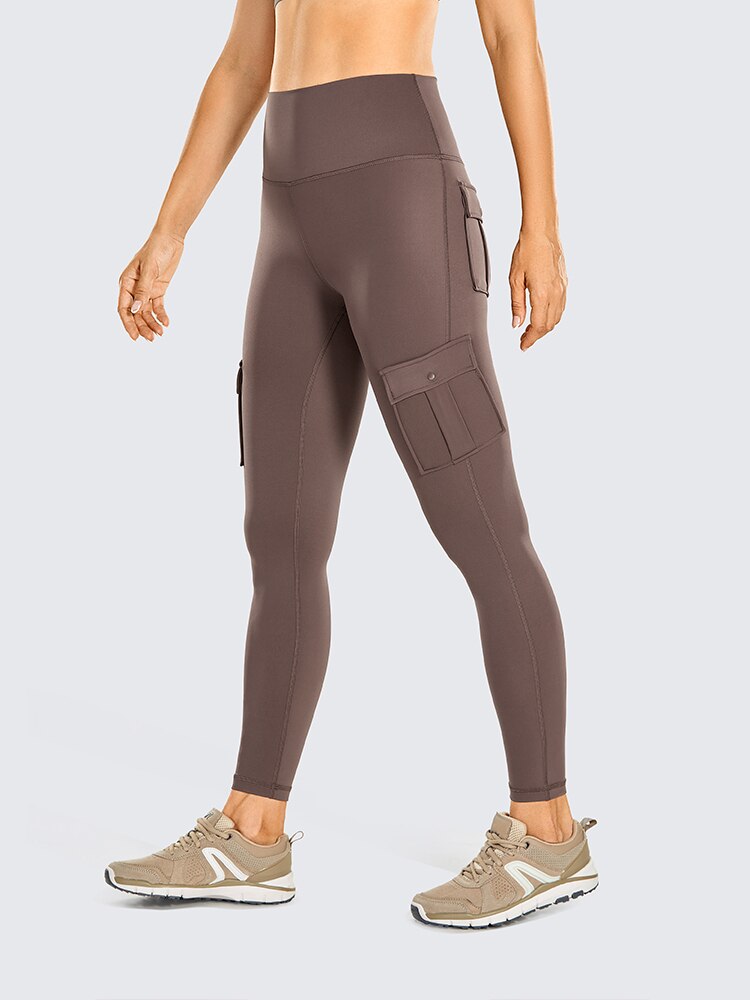 Women's Naked Feeling Cargo Workout Leggings 25 Inches - High Waisted Athletic Yoga Pants with 4 Pockets