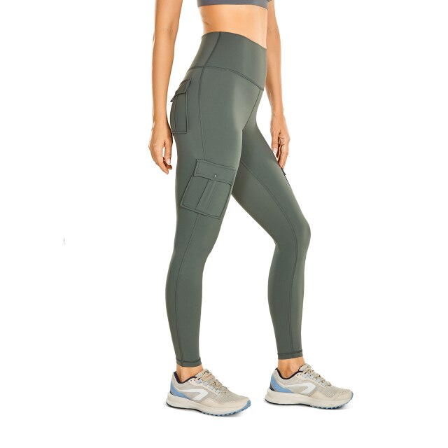 Women's Naked Feeling Cargo Workout Leggings 25 Inches - High Waisted Athletic Yoga Pants with 4 Pockets