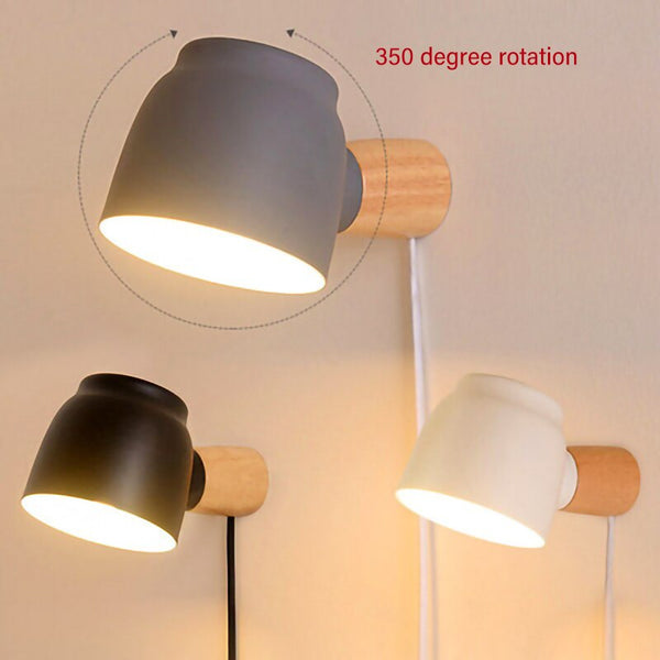 LED wall lamp E14 light source EU US plug switch Wrought iron and woodbracket light indoor bedroom living room study illuminate