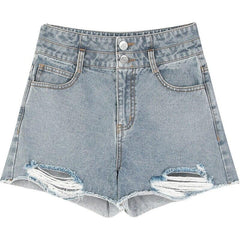 Solid Cartoon Applique Raw Hem Women Casual Denim Shorts,Spring ELF Pure High Waist,Ladies Basic Daily Bottoms