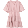 Solid Pure Casual Midi Ruffle Dresses Women,Spring ELF Vintage Lantern Sleeve High Waist Ladies Daily Summer Dress