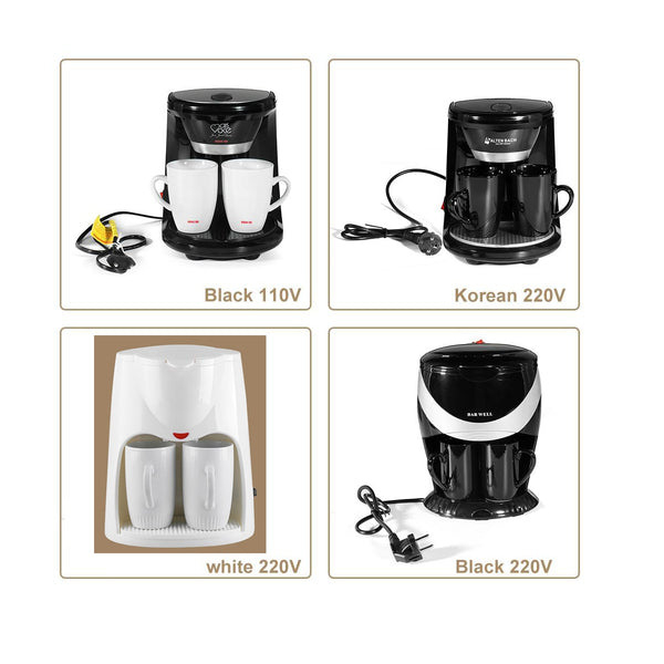 450W Household Electric Steam Drip Coffee Maker Automatic Dual Cup Coffee Machine Dual-use American Coffee Tea Machine 110V/220V