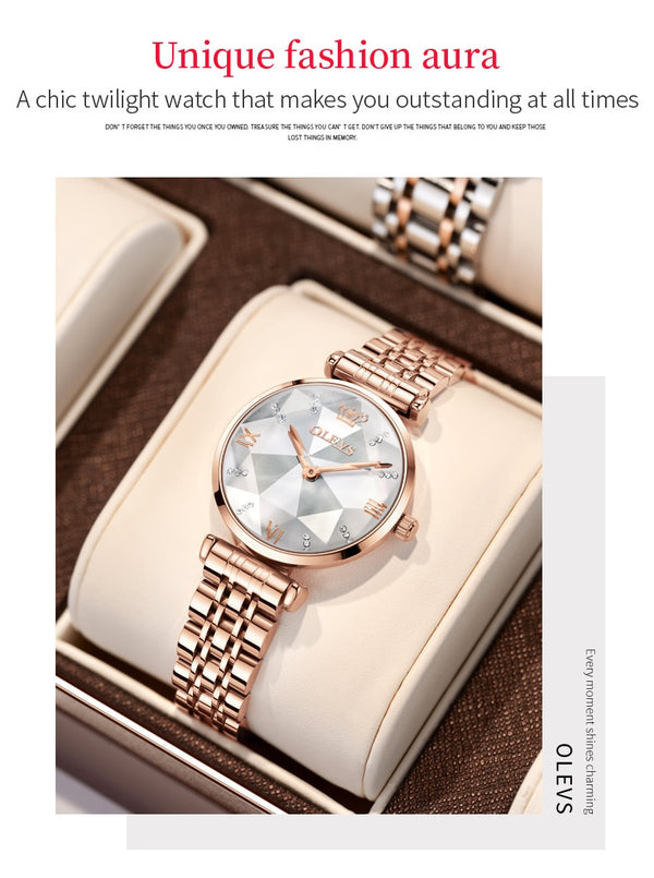 Fashion Watch for Women Diamond mirror Top Brand Luxury Stainless Steel Waterproof Quartz Wristwatch