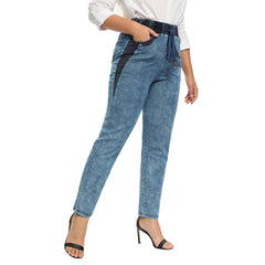 Women's Plus Size Casual Jeans High Flexibility Cotton Woven Thin Denim Trousers Softener Jeans with Elastic Waist