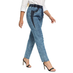 Women's Plus Size Casual Jeans High Flexibility Cotton Woven Thin Denim Trousers Softener Jeans with Elastic Waist