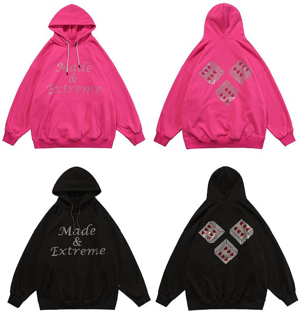 Hoodie Men Diamond Harajuku Letter Graphic Print Plus Velvet Pullover Men Punk Hipster Fashion Casual Couple Streetwear