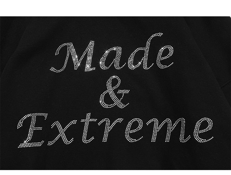 Hoodie Men Diamond Harajuku Letter Graphic Print Plus Velvet Pullover Men Punk Hipster Fashion Casual Couple Streetwear
