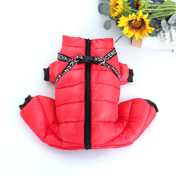 Winter Pet Dog Clothes Thick Warm Dogs Jacket Coat Jumpsuit With Harness Reflective Waterproof Dogs Down Jacket Snowsuit 3 Layer