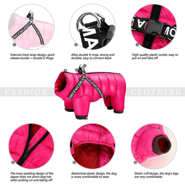 Winter Pet Dog Clothes Thick Warm Dogs Jacket Coat Jumpsuit With Harness Reflective Waterproof Dogs Down Jacket Snowsuit 3 Layer