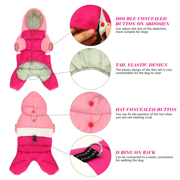 Winter Pet Dog Clothes Thick Warm Dogs Jacket Coat Jumpsuit With Harness Reflective Waterproof Dogs Down Jacket Snowsuit 3 Layer