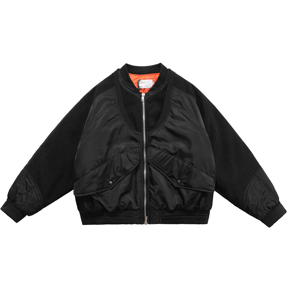 Patchwork Color Winter Jacket Men Button Pockets Zipper Warm Cozy Thick Coat Retro Fashion Bomber Jacket Men Streetwear