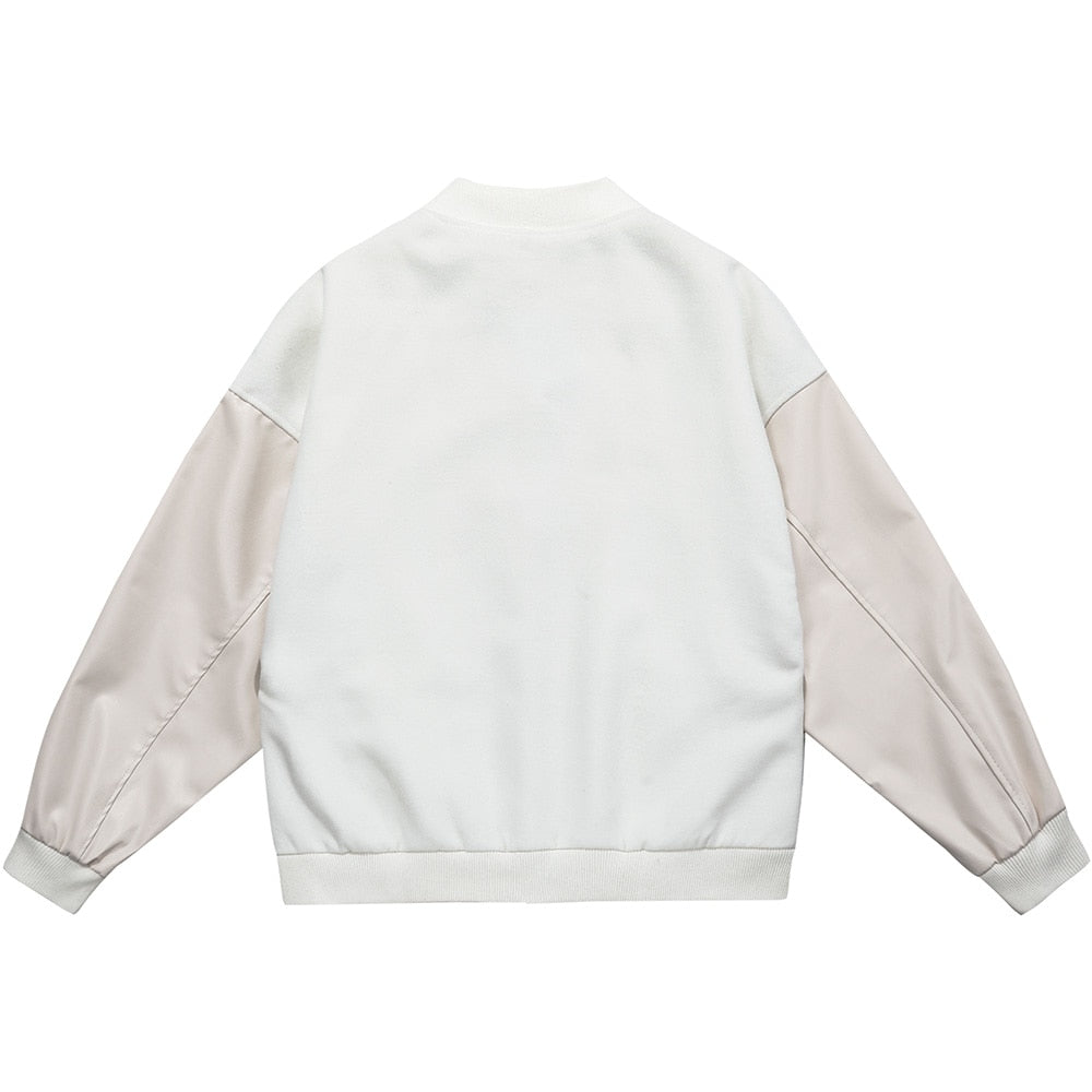 Jacket Men Diamonds Broken Heart Leather Patchwork Sleeve Baseball Coat Hip Hop Outwear Fashion Casual Loose Streetwear