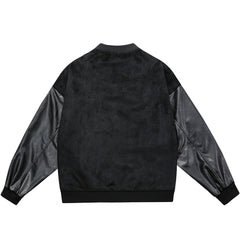 Jacket Men Diamonds Broken Heart Leather Patchwork Sleeve Baseball Coat Hip Hop Outwear Fashion Casual Loose Streetwear