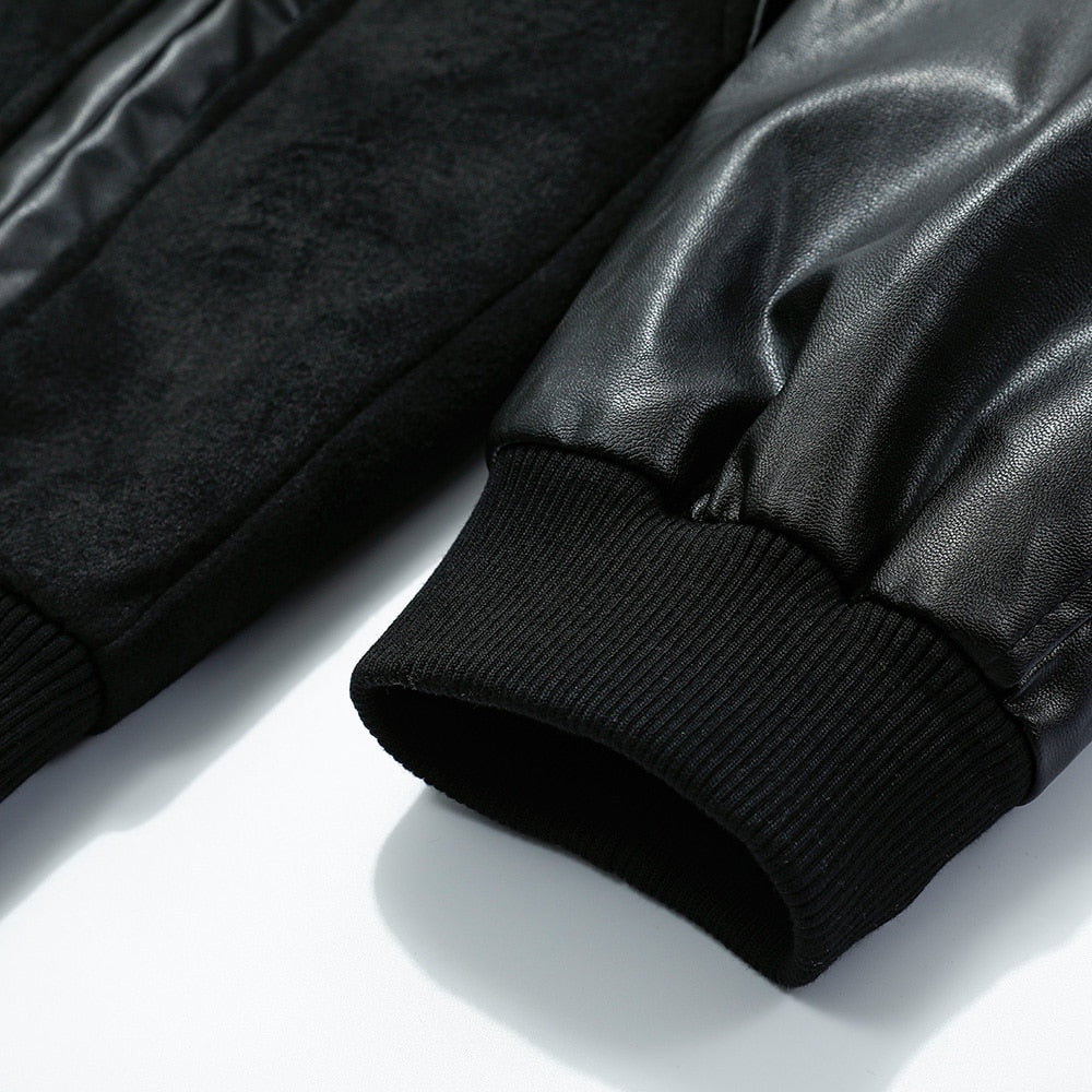 Jacket Men Diamonds Broken Heart Leather Patchwork Sleeve Baseball Coat Hip Hop Outwear Fashion Casual Loose Streetwear