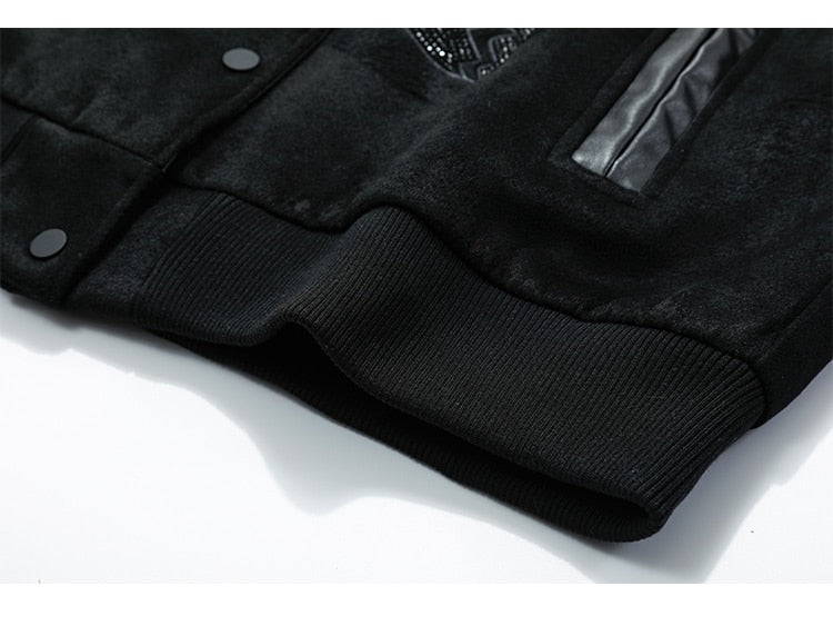 Jacket Men Diamonds Broken Heart Leather Patchwork Sleeve Baseball Coat Hip Hop Outwear Fashion Casual Loose Streetwear