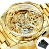 Transparent Skeleton Gold Watch for Men Mechanical Wristwatches Vintage Engraved Automatic Watches Mens Steel