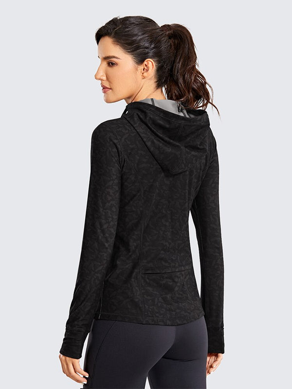 Hooded Workout Track Running Jacket For Women Full Zip Hoodie Jacket Sportswear with Zip Pockets